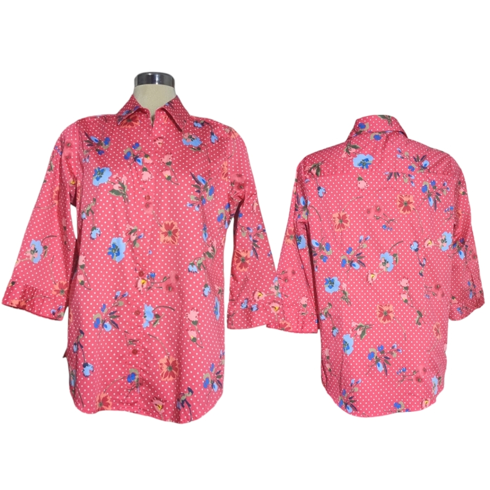 Alison Daley Red and White Polkadot Floral 3/4 Sleeves Size XL